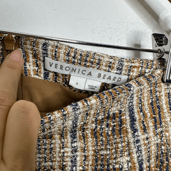 VERONICA BEARD Roman Checked Boucle Tweed Mini Skirt Light Brown womens 4 FLAWED - Picture 4 of 9